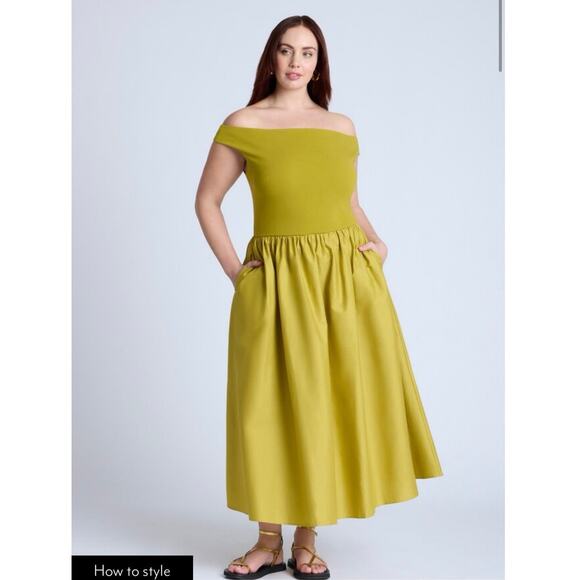 ELOQUII boat neck mixed fabric dress with pockets NWT 16W - Picture 2 of 7